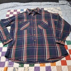 Vintage Big Mac Heavyweight Flannel Shirt Mens Size 2XLT 2XL Blue Plaid 70s 80s